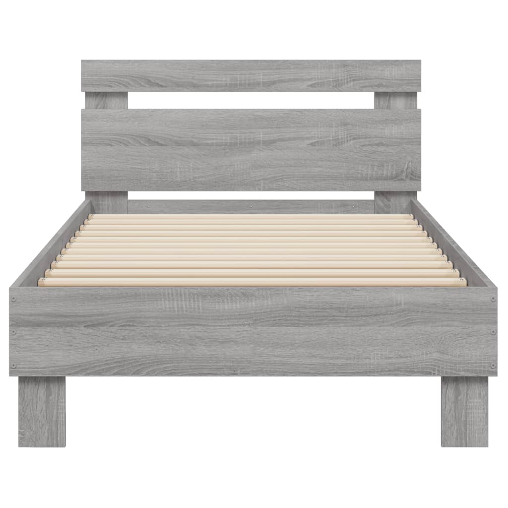 sengeramme med sengegavl og LED-lys 75x200 cm grå sonoma-eg