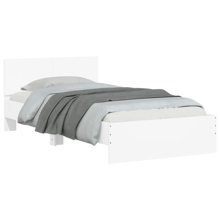 sengeramme med sengegavl og LED-lys 100x200 cm hvid