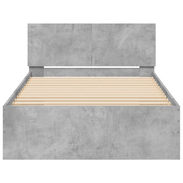 sengeramme med sengegavl og LED-lys 100x200 cm betongrå