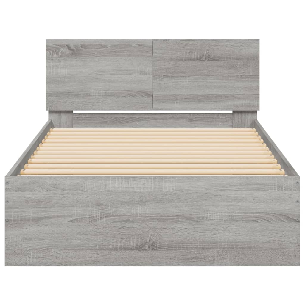 sengeramme med sengegavl og LED-lys 100x200 cm grå sonoma-eg