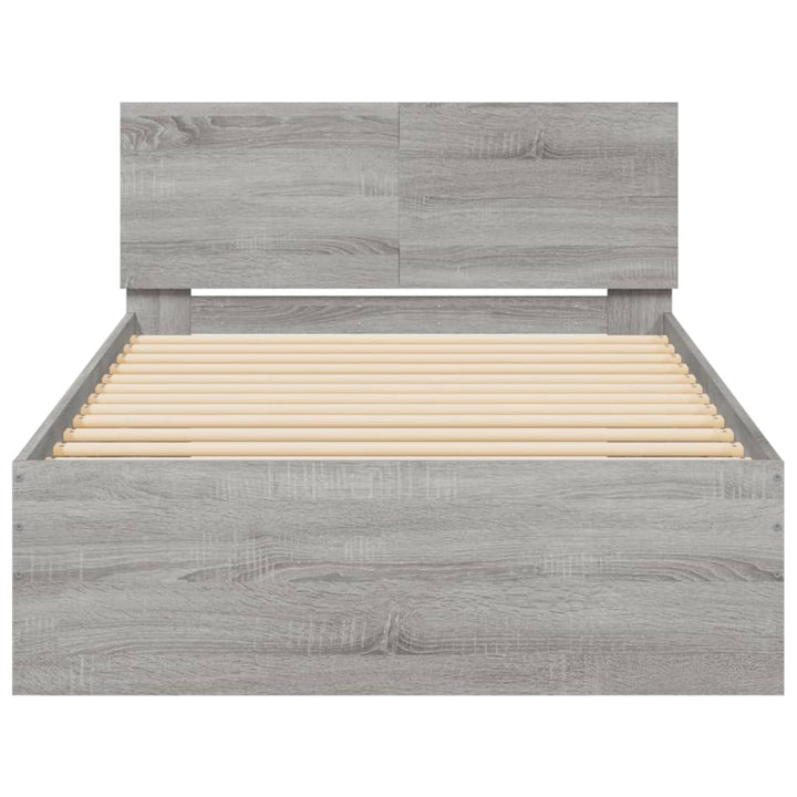 sengeramme med sengegavl og LED-lys 100x200 cm grå sonoma-eg