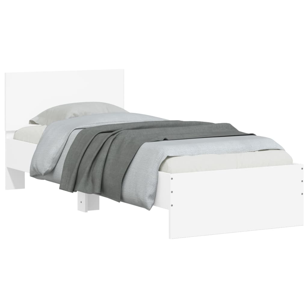 sengeramme med sengegavl og LED-lys 90x200 cm hvid