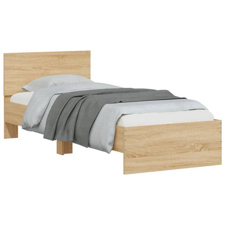 sengeramme med sengegavl og LED-lys 90x200 cm sonoma-eg