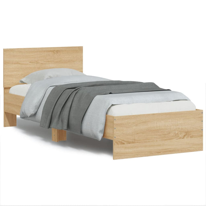 sengeramme med sengegavl og LED-lys 90x200 cm sonoma-eg