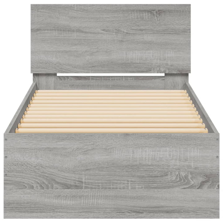 sengeramme med sengegavl og LED-lys 90x200 cm grå sonoma-eg