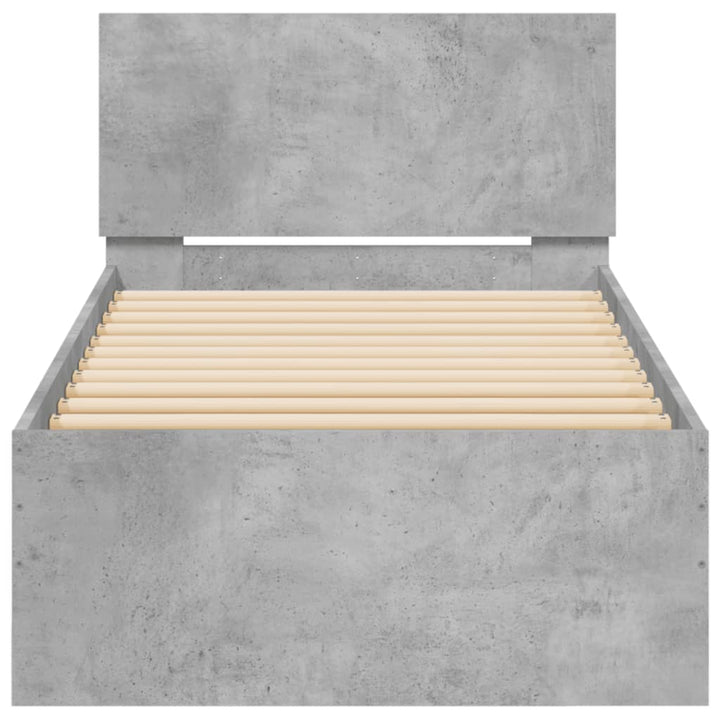 sengeramme med sengegavl og LED-lys 90x190 cm betongrå