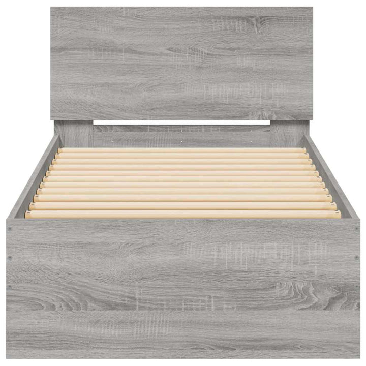 sengeramme med sengegavl og LED-lys 90x190 cm grå sonoma-eg