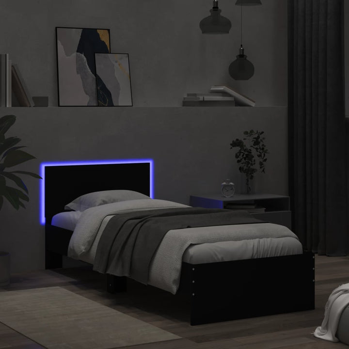 sengeramme med sengegavl og LED-lys 75x190 cm sort
