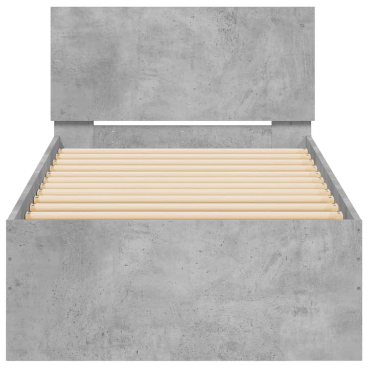 sengeramme med sengegavl og LED-lys 75x190 cm betongrå