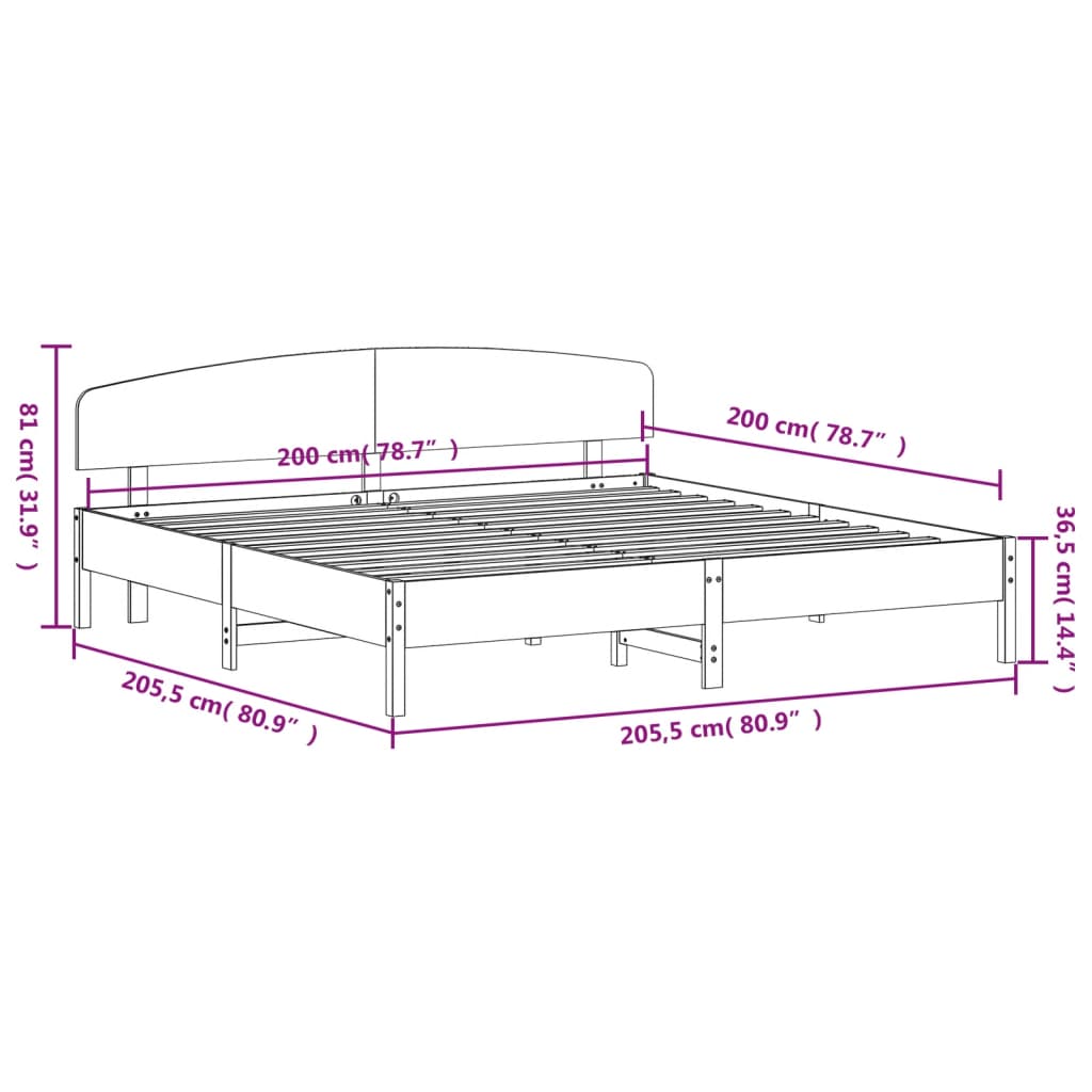 sengeramme uden madras 200x200 cm massivt fyrretræ hvid
