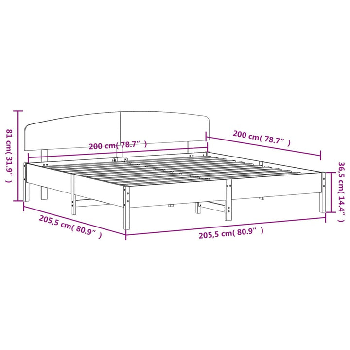 sengeramme uden madras 200x200 cm massivt fyrretræ hvid