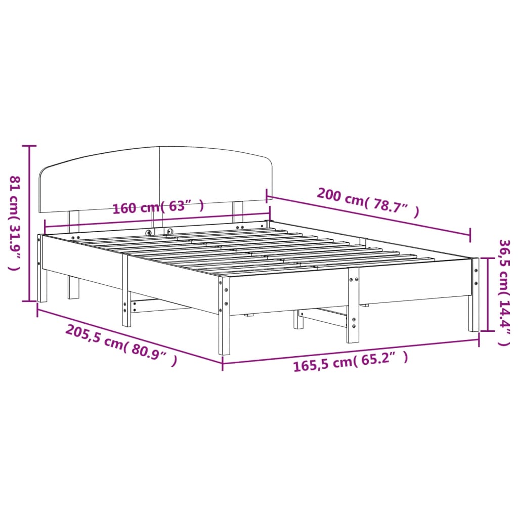 sengeramme uden madras 160x200 cm massivt fyrretræ gyldenbrun