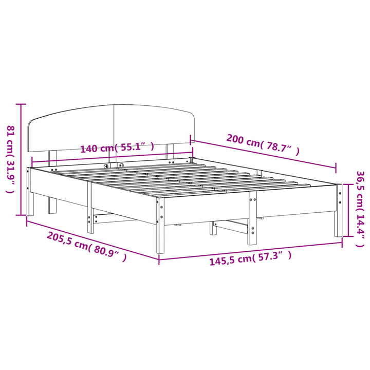 sengeramme uden madras 140x200 cm massivt fyrretræ hvid