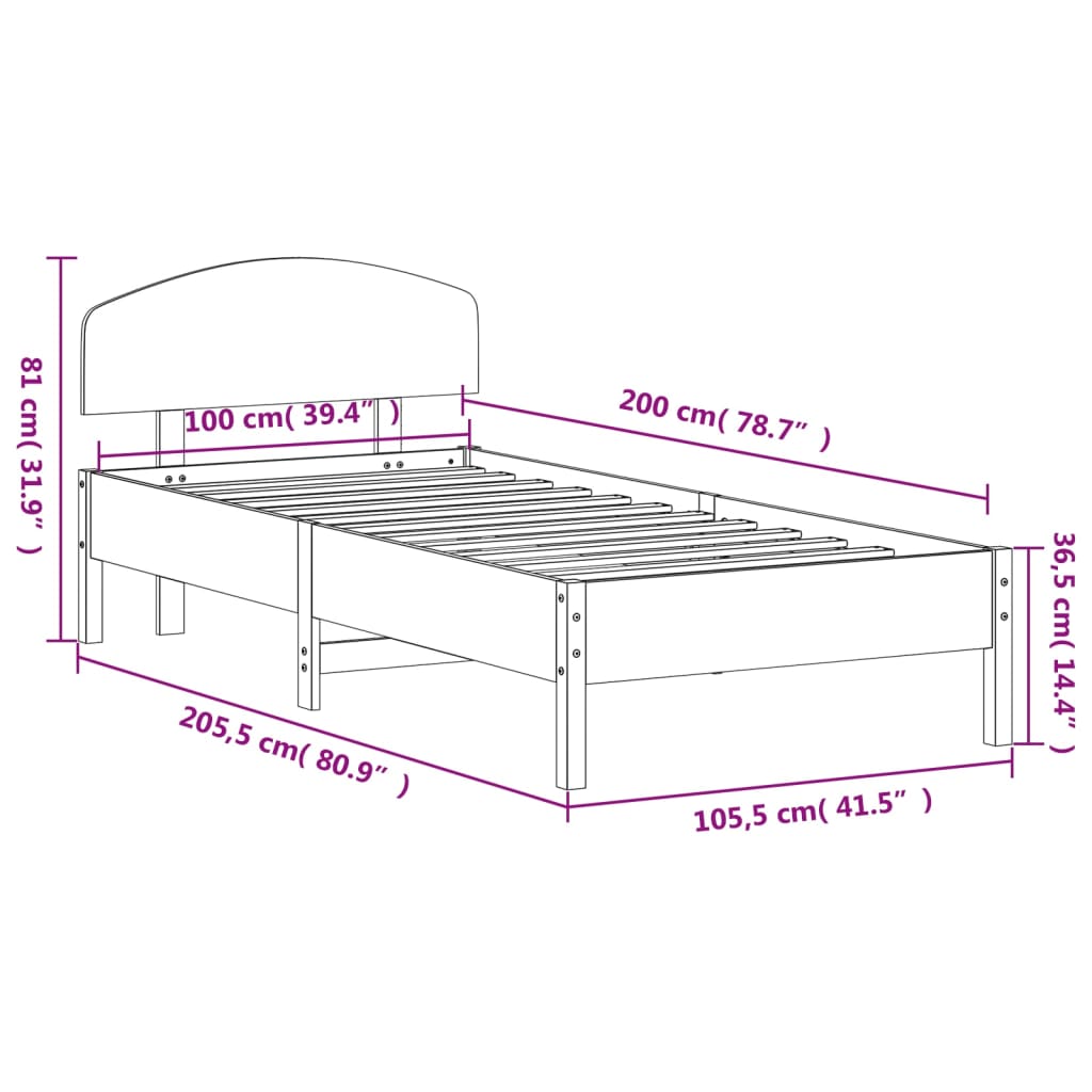 sengeramme uden madras 100x200 cm massivt fyrretræ gyldenbrun