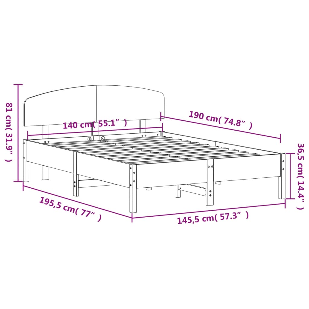sengeramme uden madras 140x190 cm massivt fyrretræ gyldenbrun