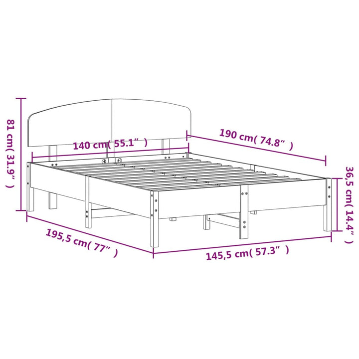 sengeramme uden madras 140x190 cm massivt fyrretræ gyldenbrun