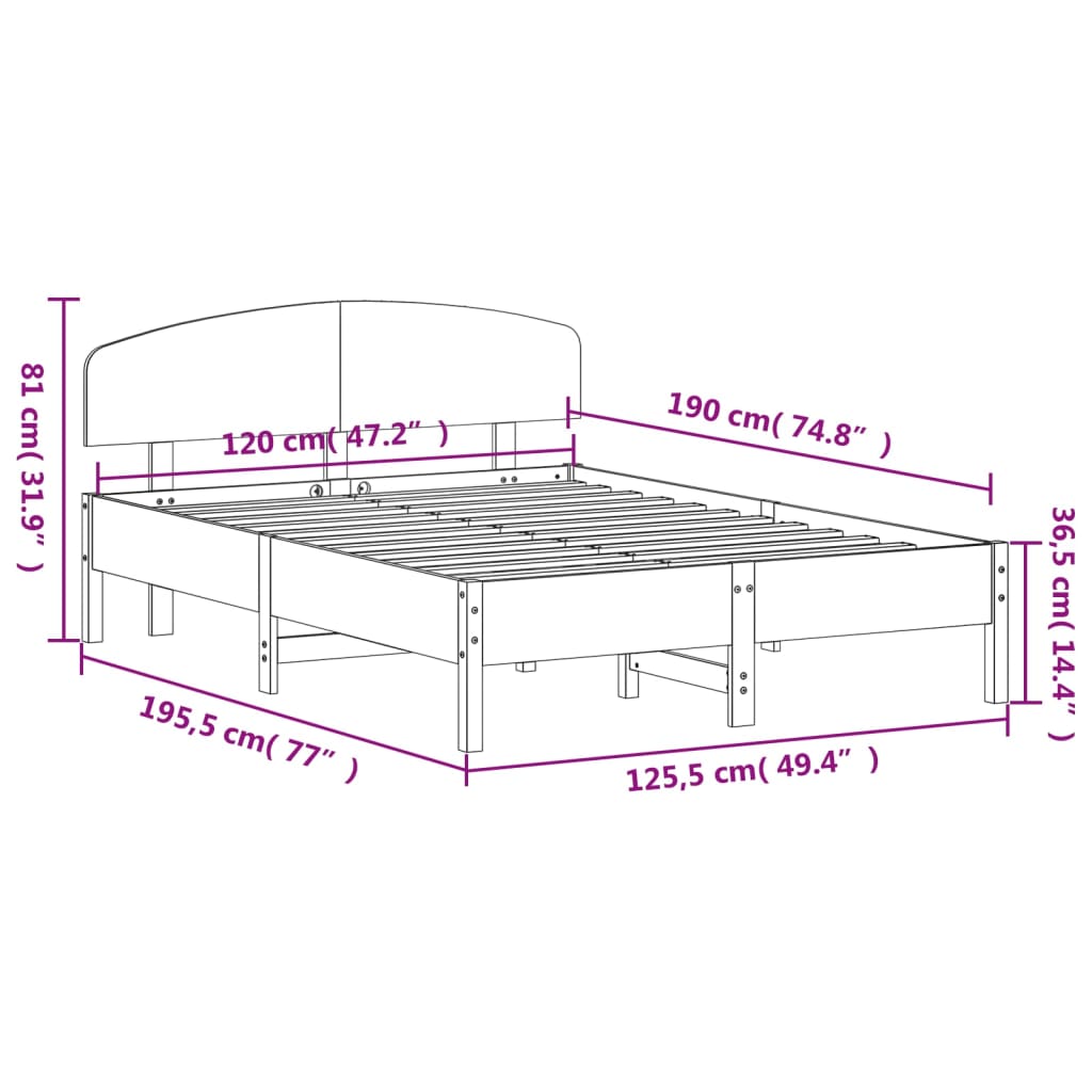 sengeramme uden madras 120x190 cm massivt fyrretræ gyldenbrun