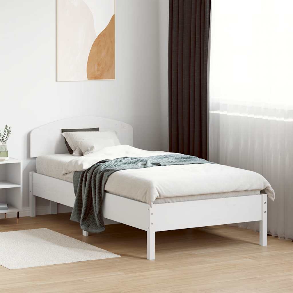sengeramme uden madras 75x190 cm massivt fyrretræ hvid