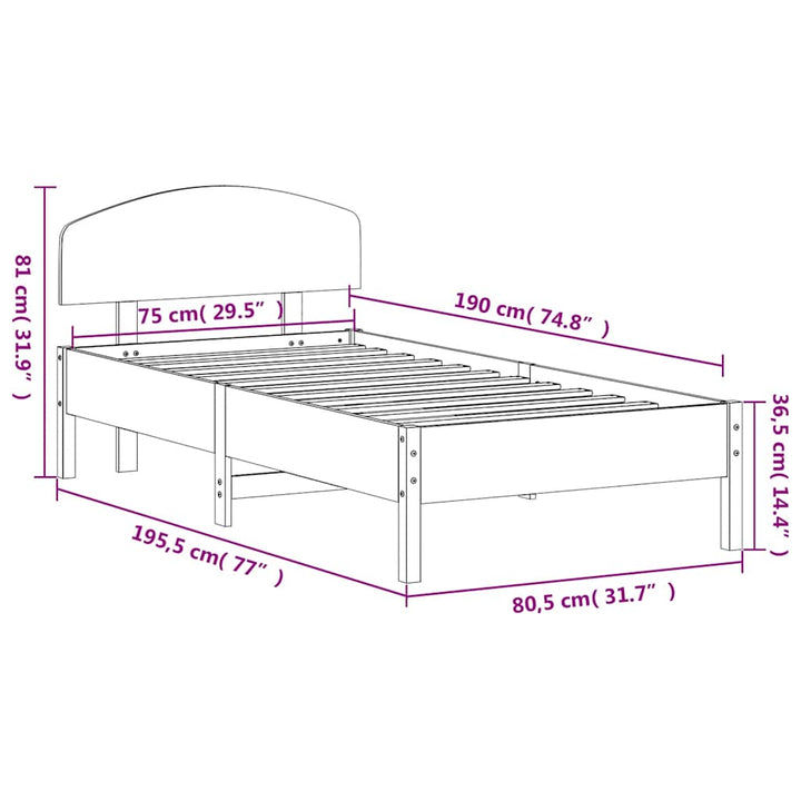 sengeramme uden madras 75x190 cm massivt fyrretræ gyldenbrun