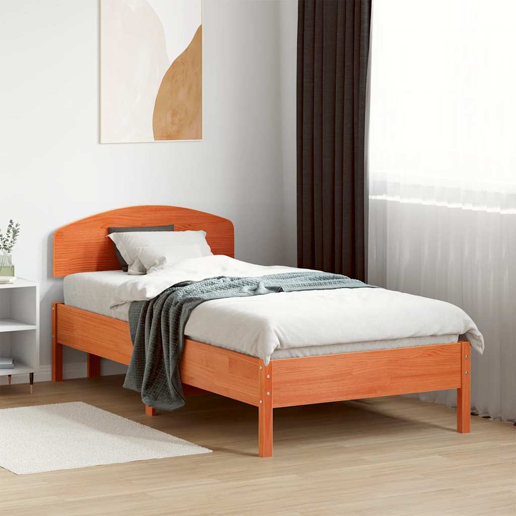 sengeramme uden madras 75x190 cm massivt fyrretræ gyldenbrun