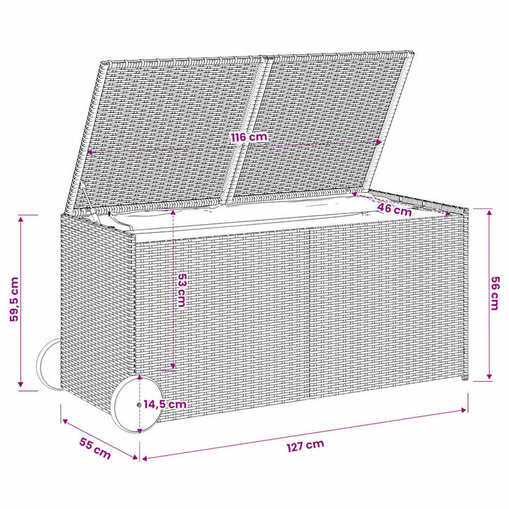 opbevaringsboks med hjul 283 l polyrattan sort