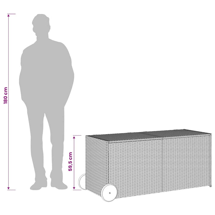 opbevaringsboks med hjul 283 l polyrattan brun