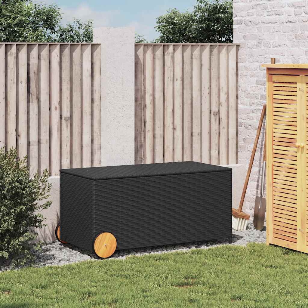 opbevaringsboks med hjul 190 l polyrattan sort