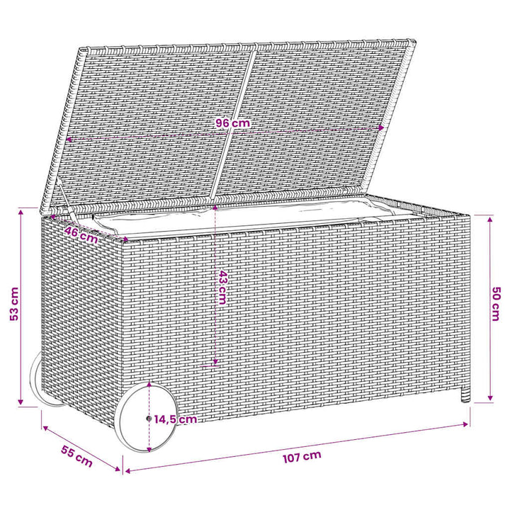 opbevaringsboks med hjul 190 l polyrattan sort