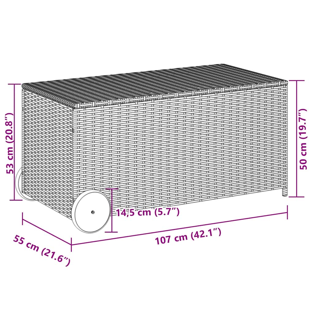 opbevaringsboks med hjul 190 l polyrattan sort