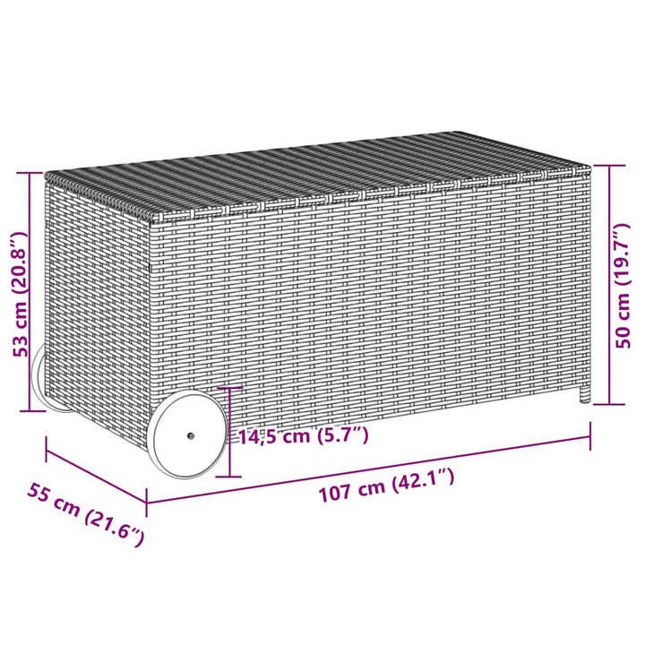 opbevaringsboks med hjul 190 l polyrattan sort