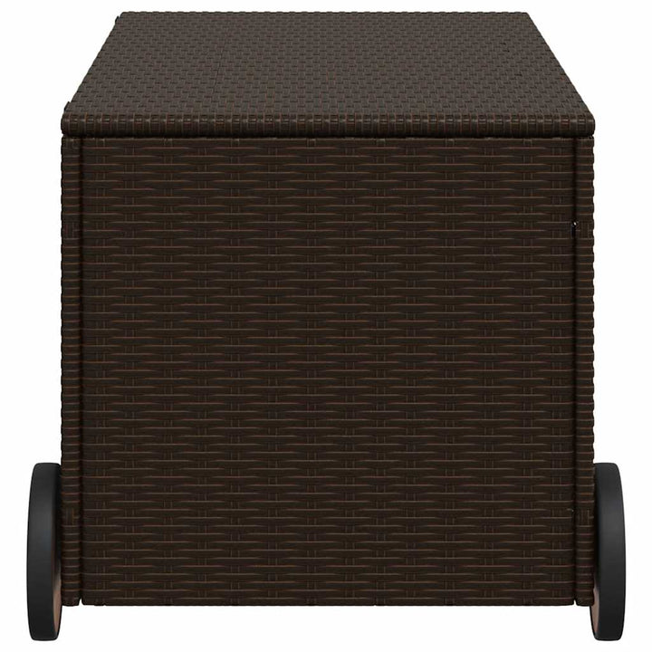 opbevaringsboks med hjul 190 l polyrattan brun
