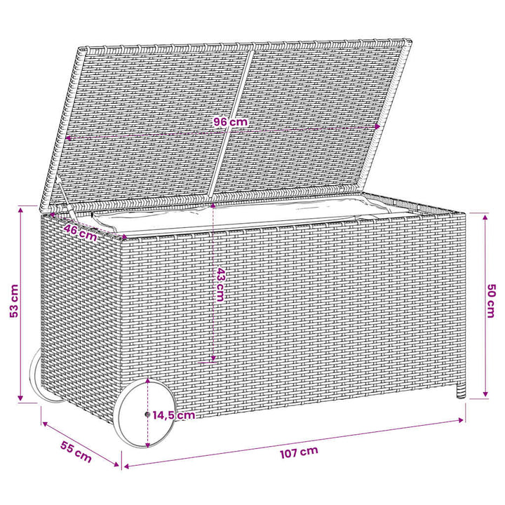 opbevaringsboks med hjul 190 l polyrattan brun