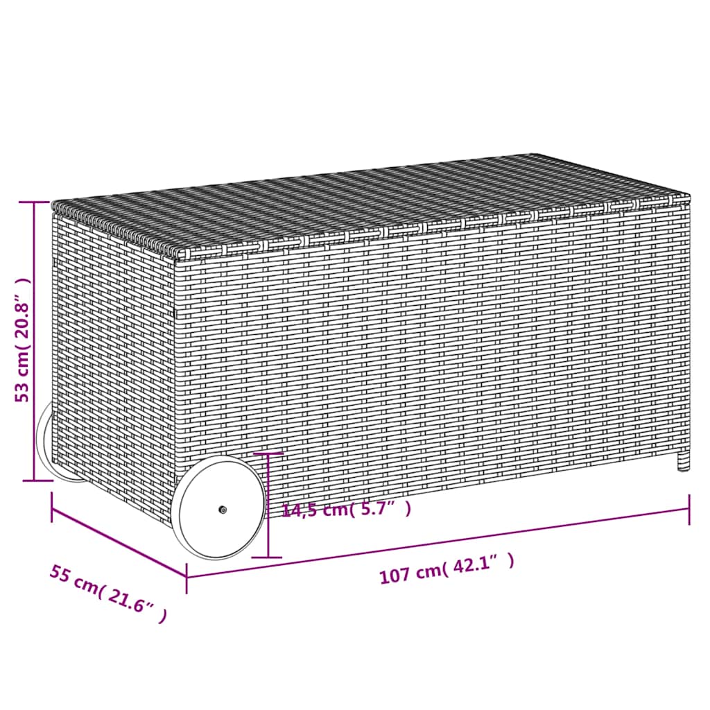 opbevaringsboks med hjul 190 l polyrattan brun