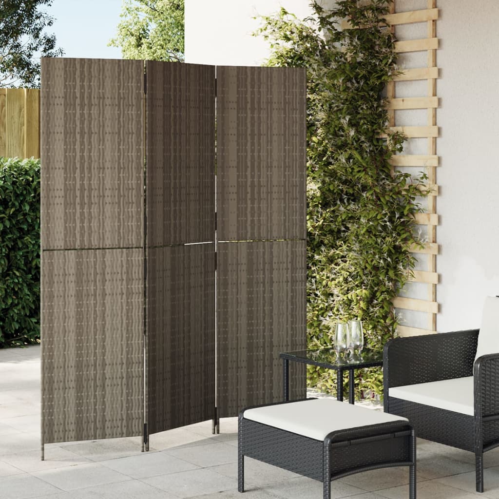 rumdeler 3 paneler polyrattan grå