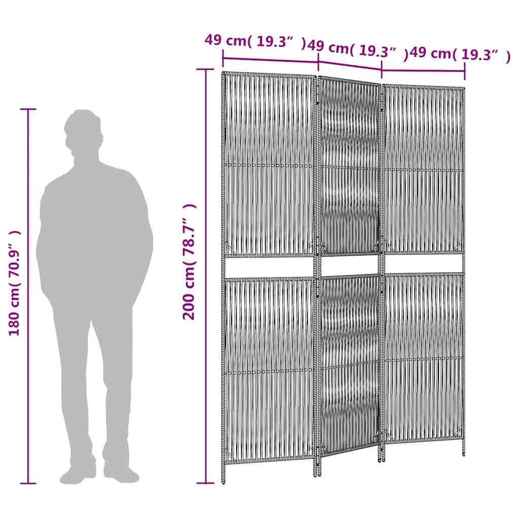 rumdeler 3 paneler polyrattan brun