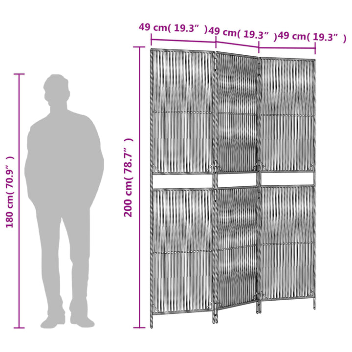 rumdeler 3 paneler polyrattan grå