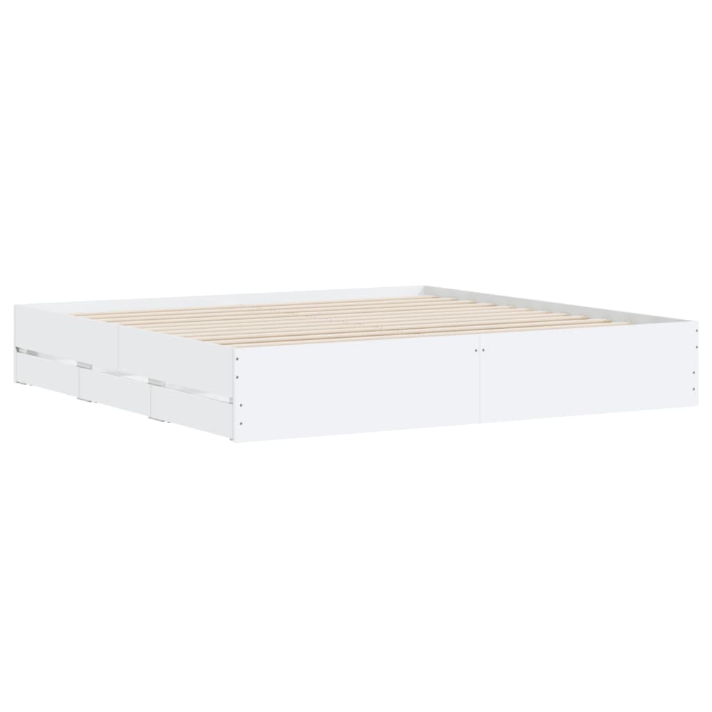 sengeramme med skuffer 200x200 cm konstrueret træ hvid