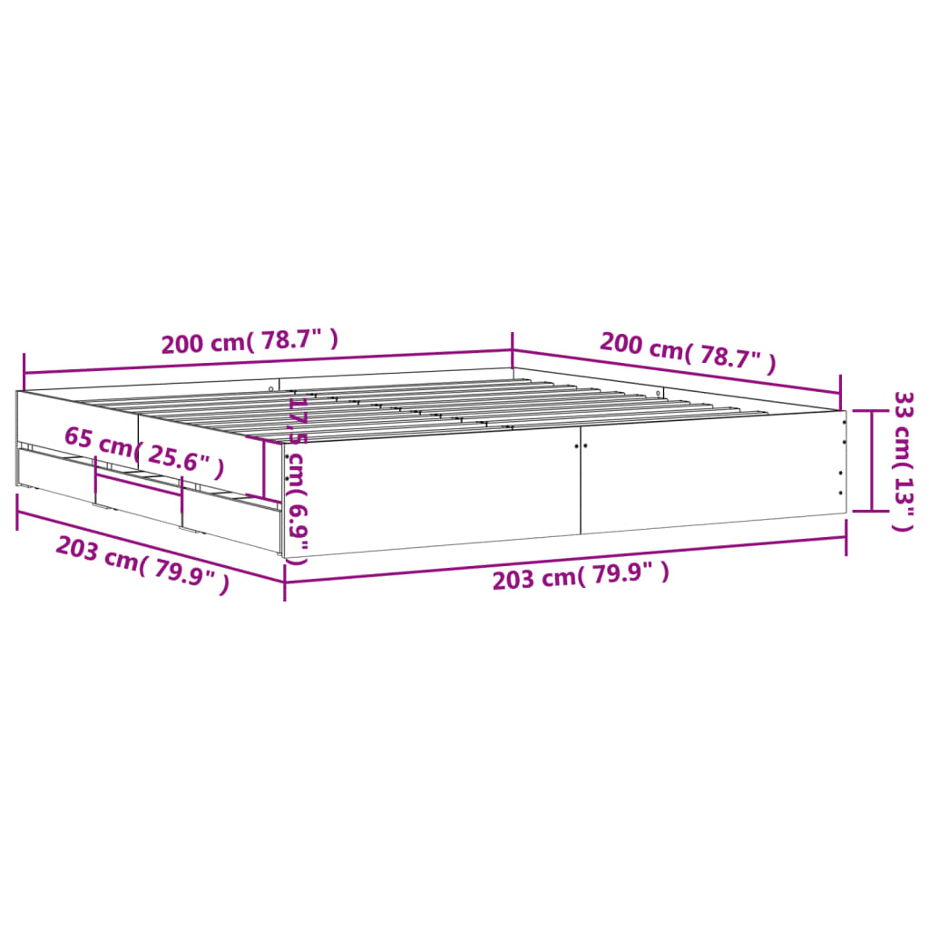 sengeramme med skuffer 200x200 cm konstrueret træ hvid