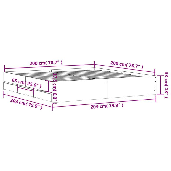 sengeramme med skuffer 200x200 cm konstrueret træ hvid