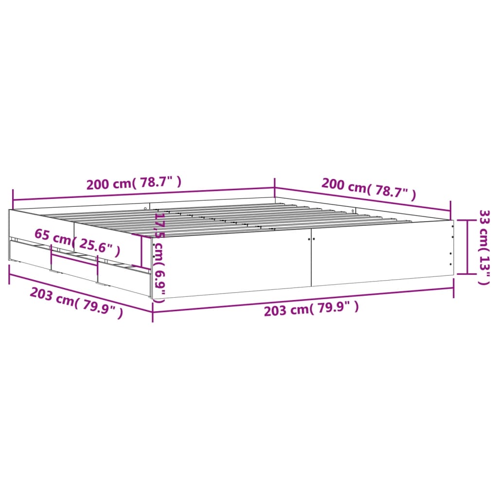 sengeramme med skuffer 200x200 cm konstrueret træ sort