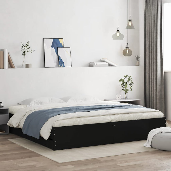 sengeramme med skuffer 200x200 cm konstrueret træ sort