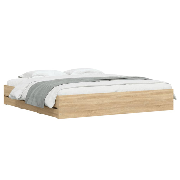 sengeramme med skuffer 200x200 cm konstrueret træ sonoma-eg