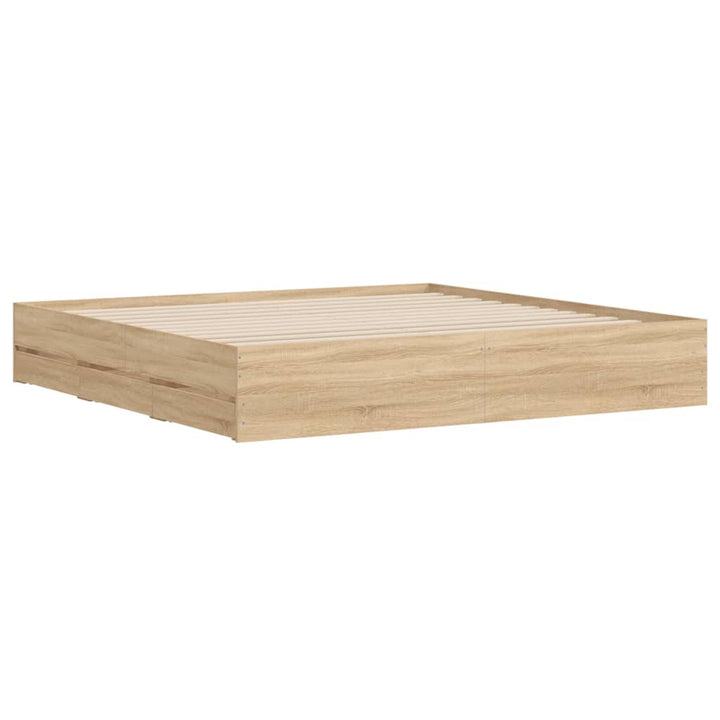 sengeramme med skuffer 200x200 cm konstrueret træ sonoma-eg