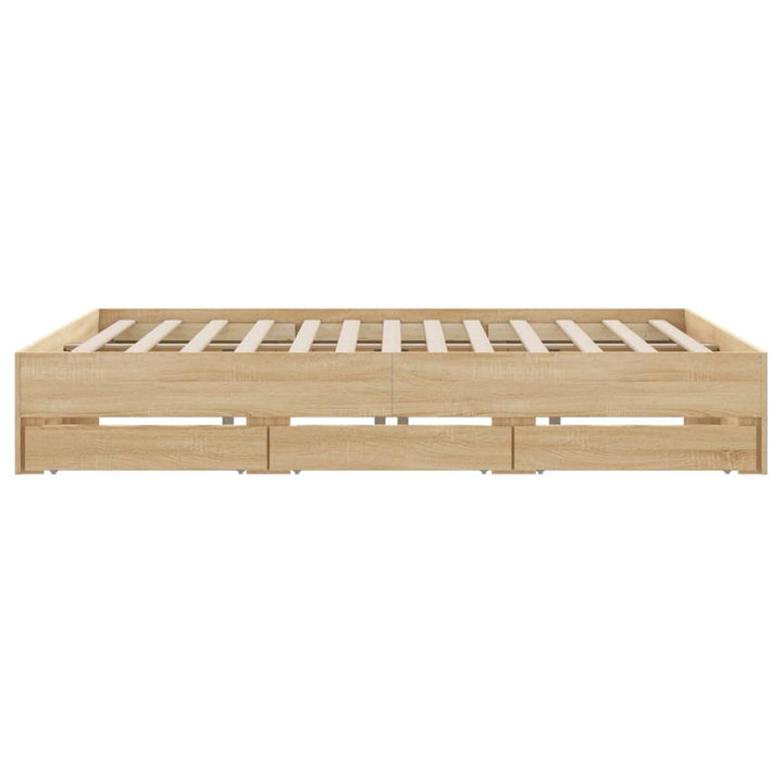 sengeramme med skuffer 200x200 cm konstrueret træ sonoma-eg