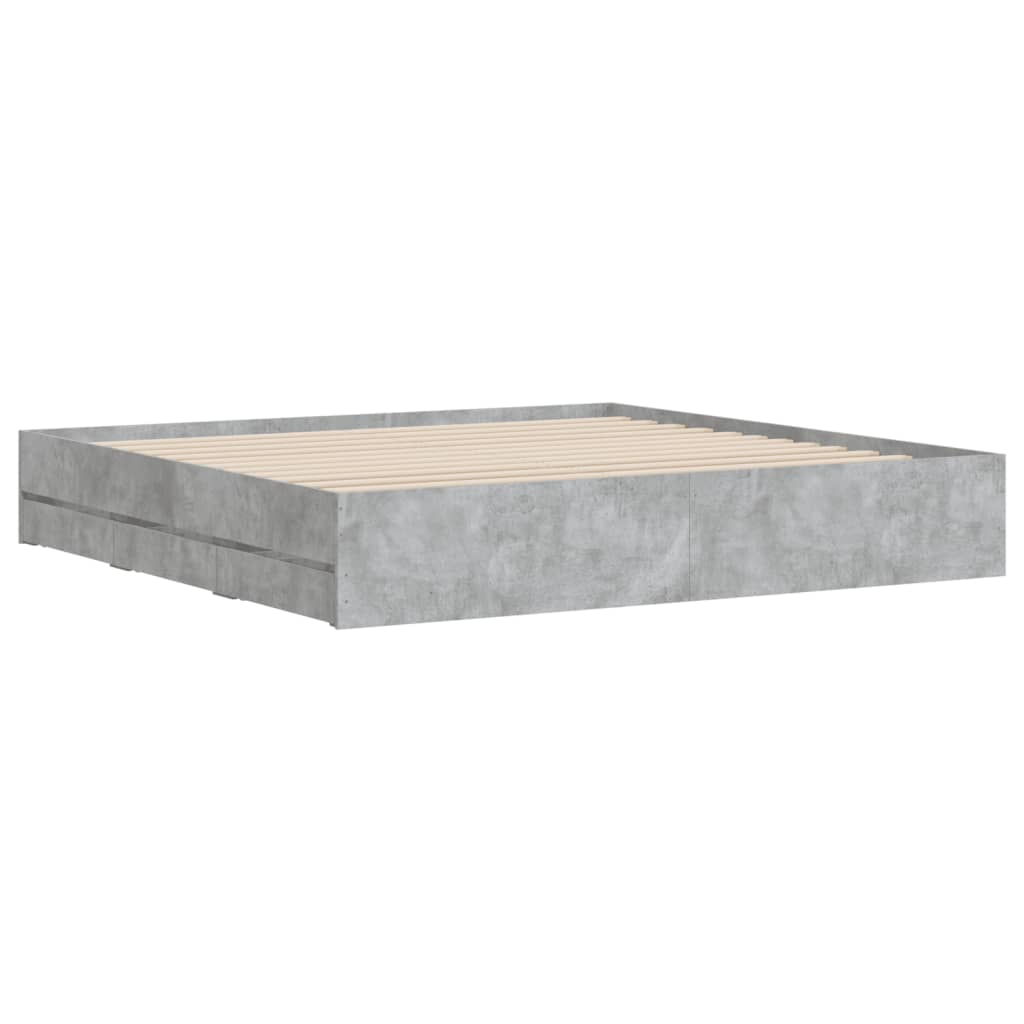 sengeramme med skuffer 200x200 cm konstrueret træ betongrå