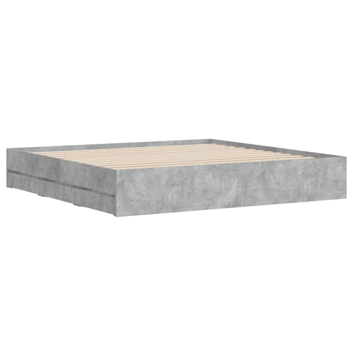 sengeramme med skuffer 200x200 cm konstrueret træ betongrå