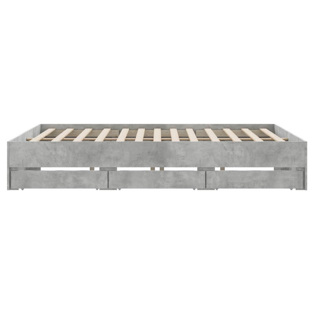 sengeramme med skuffer 200x200 cm konstrueret træ betongrå