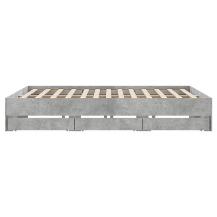 sengeramme med skuffer 200x200 cm konstrueret træ betongrå