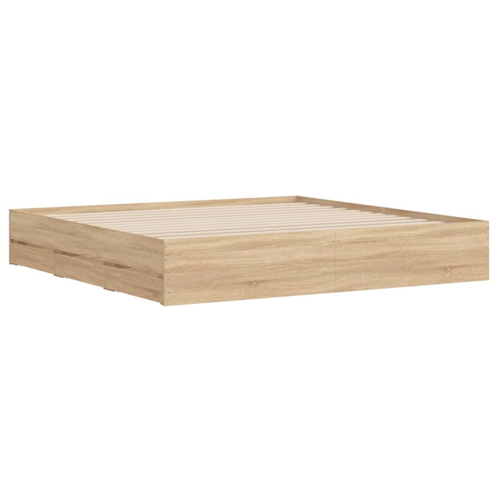 sengeramme med skuffer 180x200 cm konstrueret træ sonoma-eg