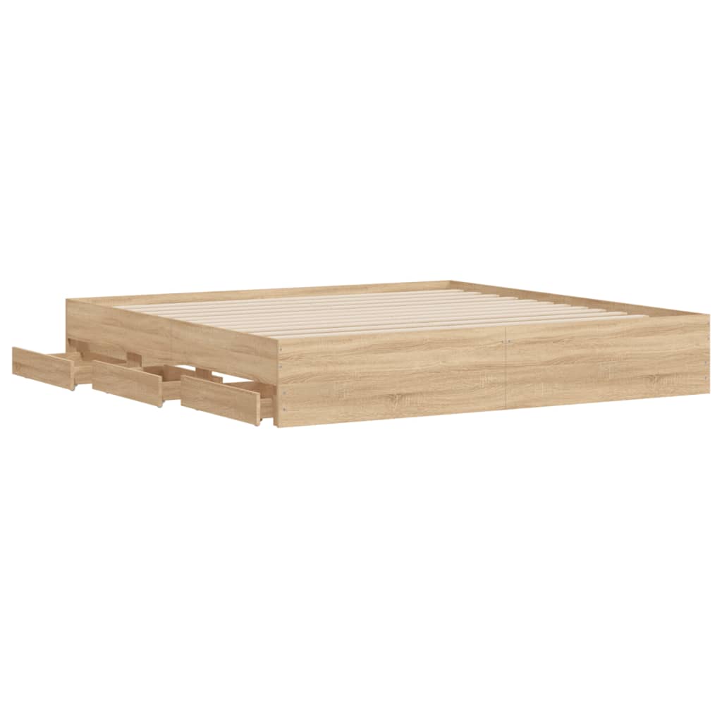 sengeramme med skuffer 180x200 cm konstrueret træ sonoma-eg